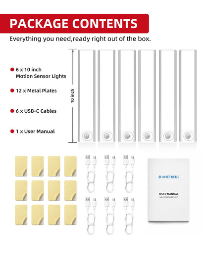 Under Cabinet Lighting 6 Pack, Rechargeable Motion Sensor Closet Lights