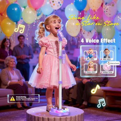 Kids Stand Karaoke Machine Toys for 3 4 5 6 7 8 Year Old Girls Gift, Kid Rechargeable Microphone Toddler Christmas Birthday Gift Singing Toy for Girl Ages 3-5 4-6, Bluetooth Speaker with 2 Mics