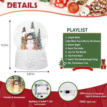 Musical Snow Globe with Color Changing LED Lights, Snowman Music Box