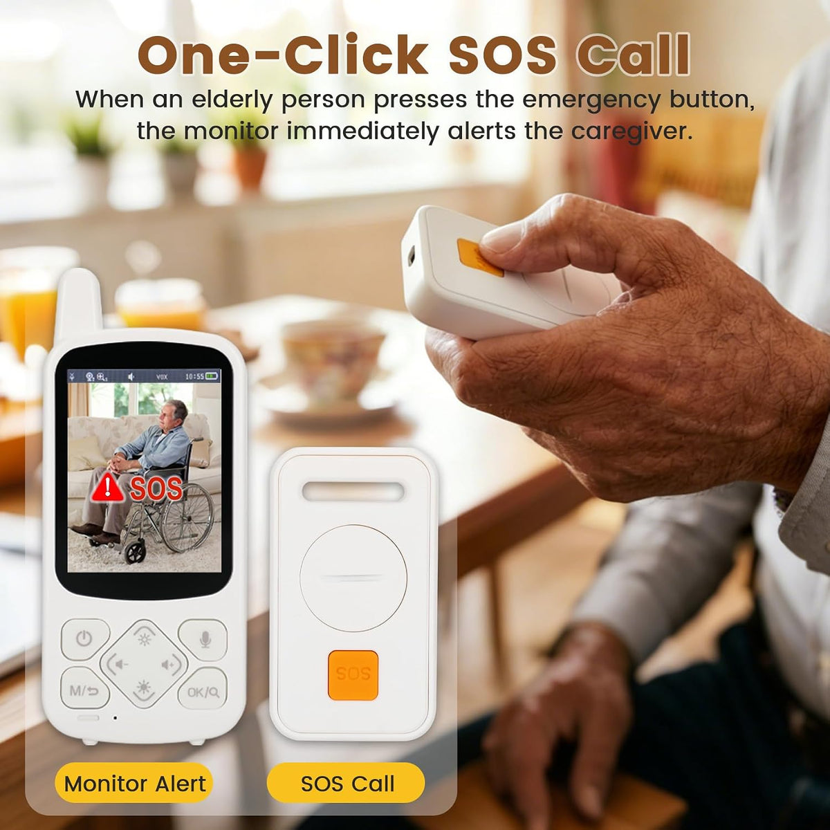 Elderly Monitor with Camera, Two Way Talk & Call Button, No WiFi Needed