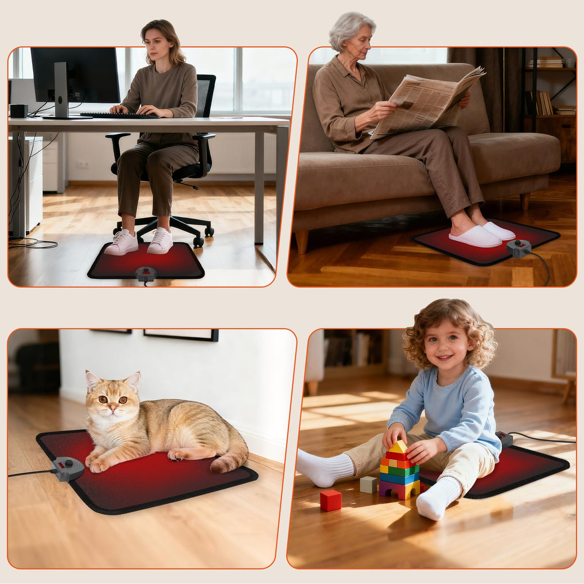 Heated Foot Mat Under Desk, Adjustable Temperature Foot Warmer