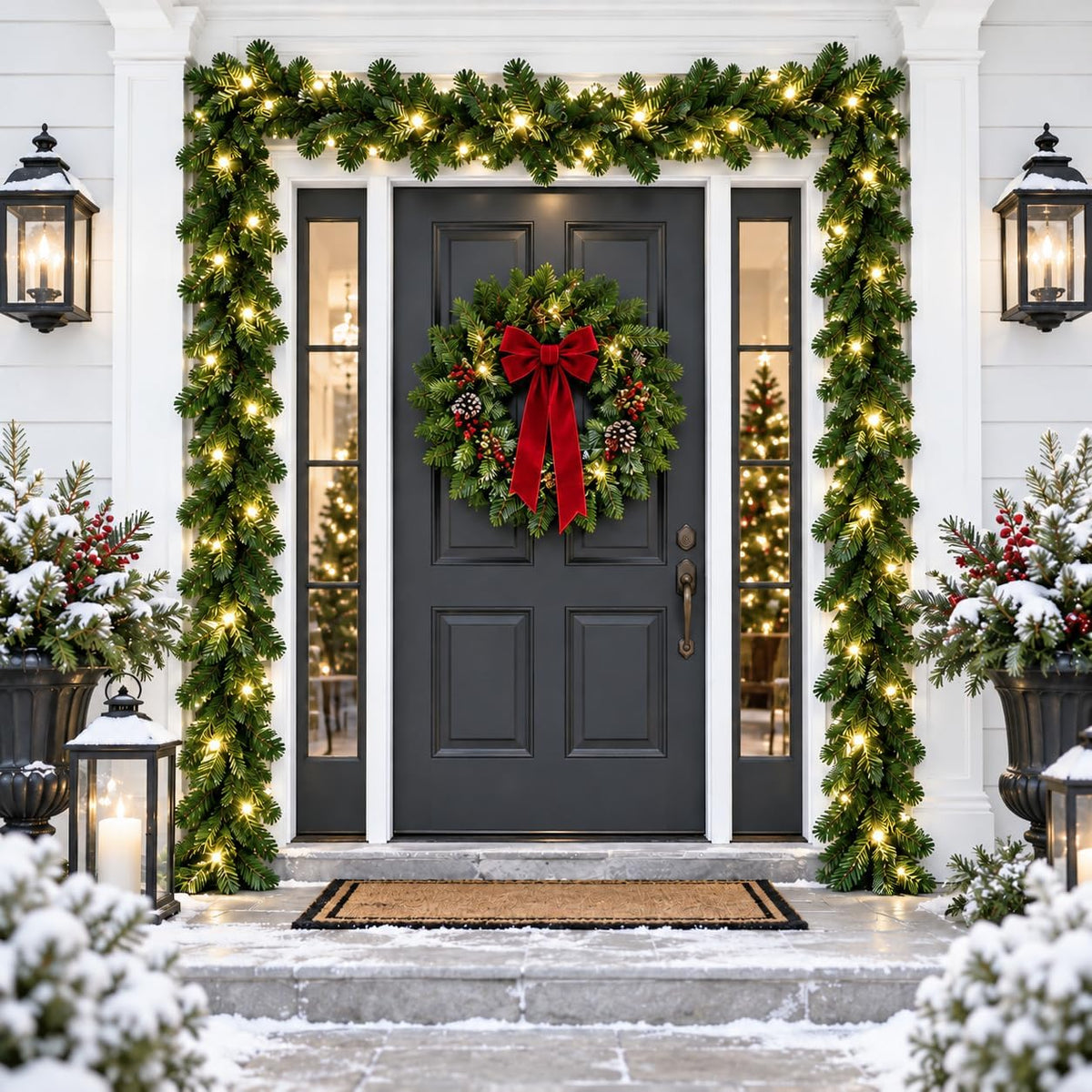 Christmas Garland with Lights 9ft, Prelit for Mantle, Stairs & Door