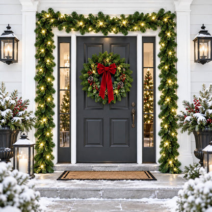 Christmas Garland with Lights 9ft, Prelit for Mantle, Stairs & Door