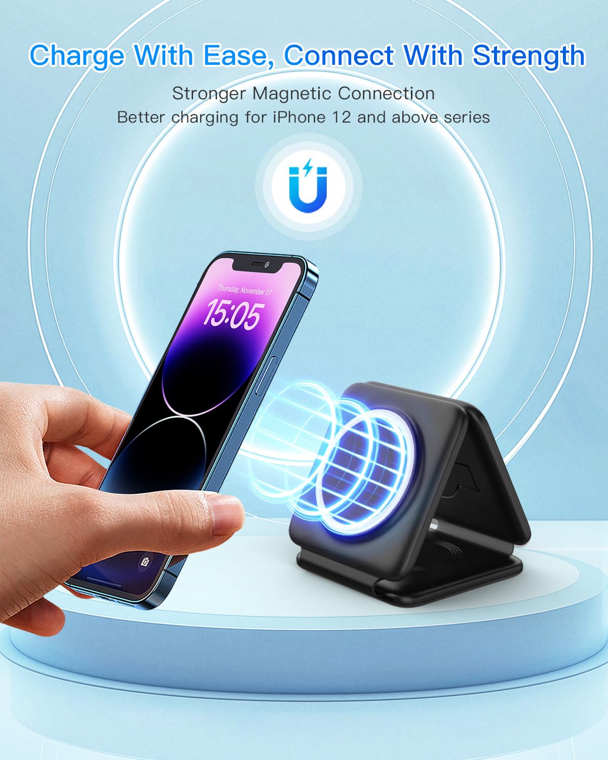 Charging Station for Apple Multiple Devices - 3 in 1 Foldable Magnetic Wireless Charger Dock - Travel Charging Pad for iPhone 17 16 15 14 13 12 Pro Max Plus Watch & Airpods