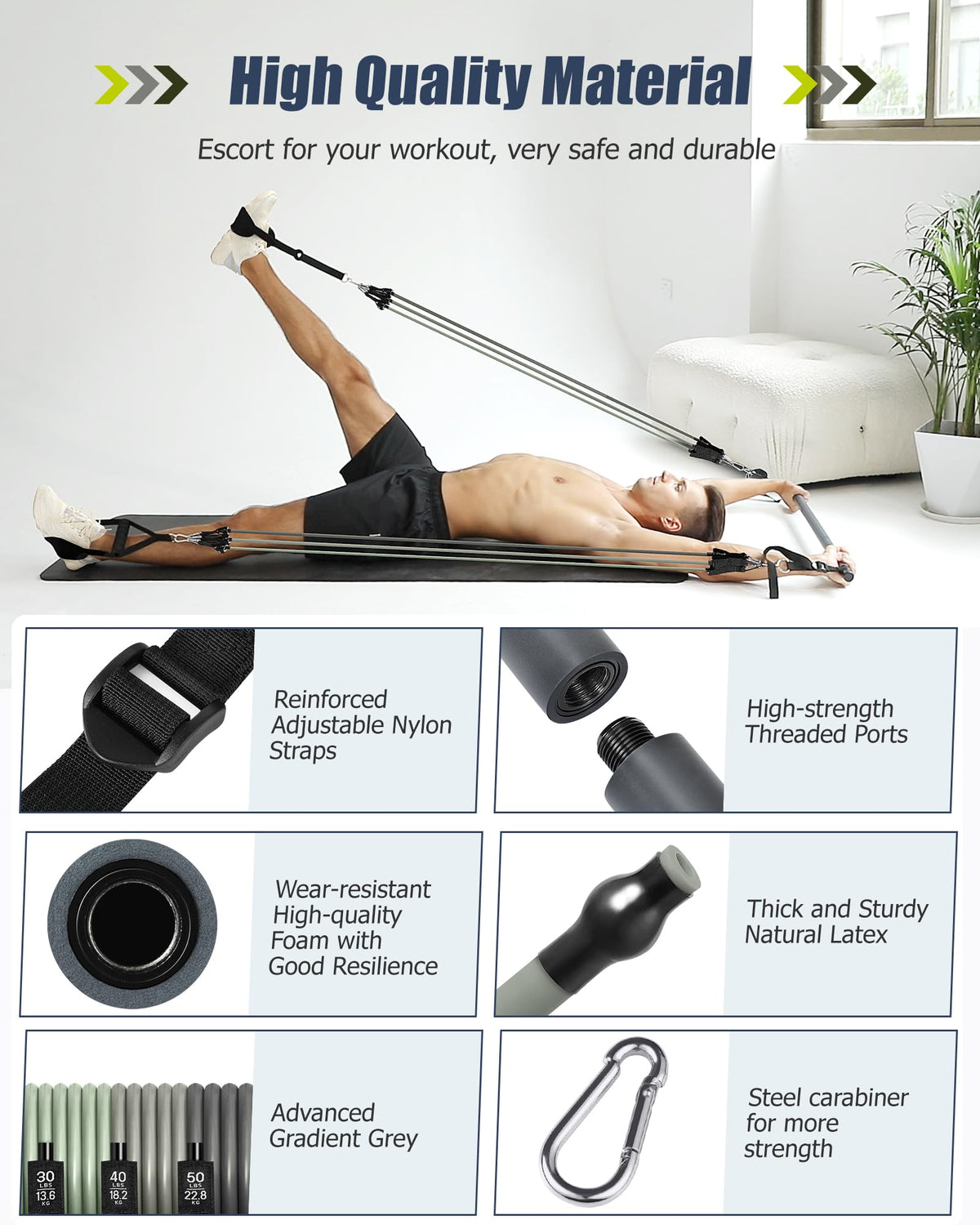 Upgraded Pilates Bar Kit with Resistance Bands Natural Latex for Women & Men, Heavy-Duty Stainless Steel Multifunctional Yoga Pilates Stick for Home Gym Exercise Fitness Equipment Full-Body Workouts