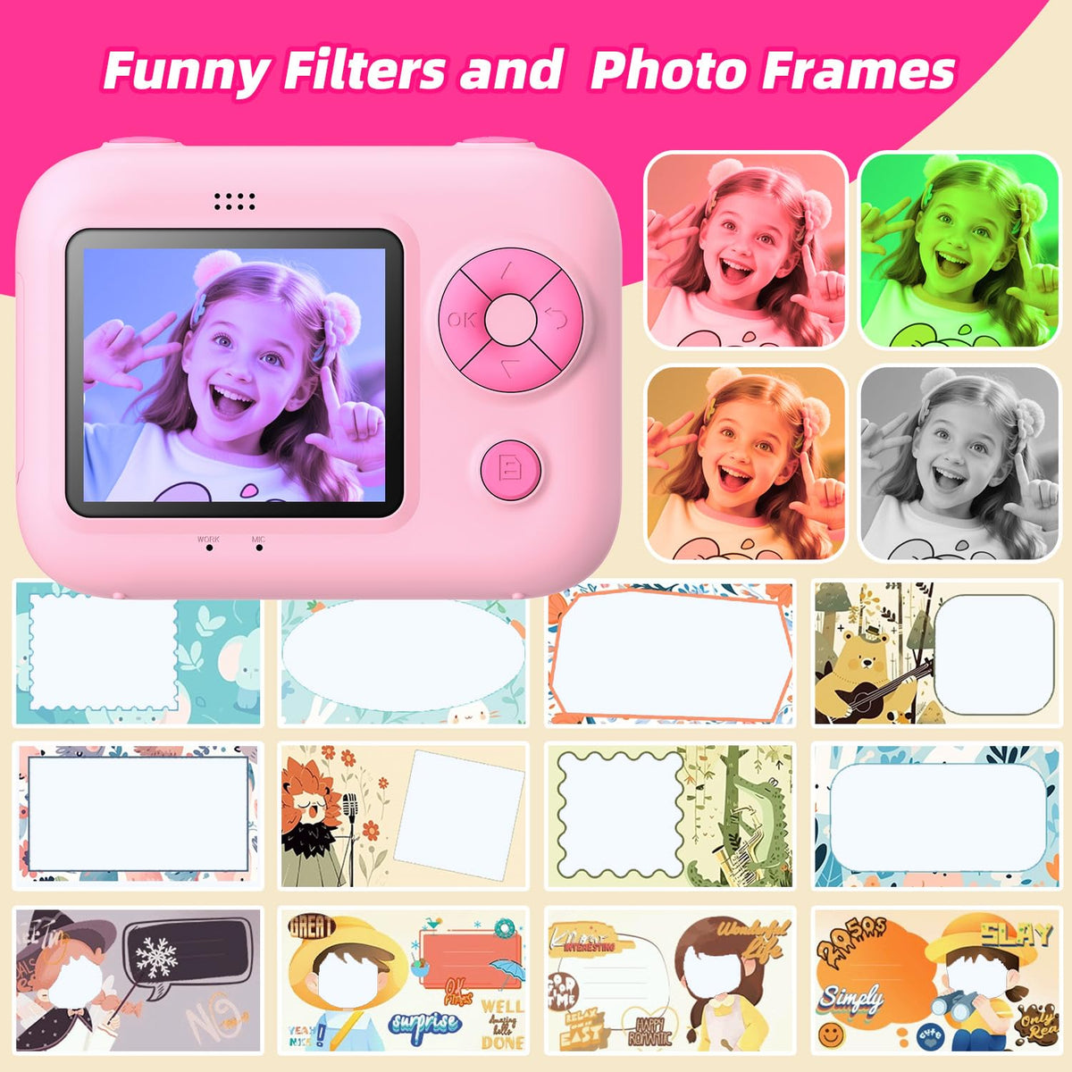 Kids Instant Print Camera with 5 Rolls Print Paper, 1080P HD Camera, Rechargeable Portable Toddler Selfie Camera, Christmas Birthday Gifts Toys for Boys Girls Age 3-12 (Red & Blue)