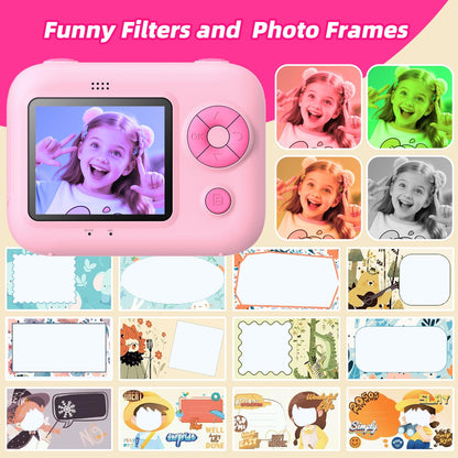 Kids Instant Print Camera with 5 Rolls Print Paper, 1080P HD Camera, Rechargeable Portable Toddler Selfie Camera, Christmas Birthday Gifts Toys for Boys Girls Age 3-12 (Red & Blue)