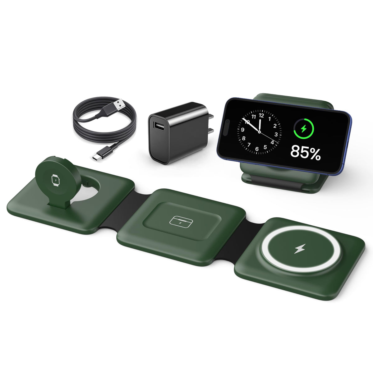 Charging Station for Apple Multiple Devices - 3 in 1 Foldable Magnetic Wireless Charger Dock - Travel Charging Pad for iPhone 17 16 15 14 13 12 Pro Max Plus Watch & Airpods