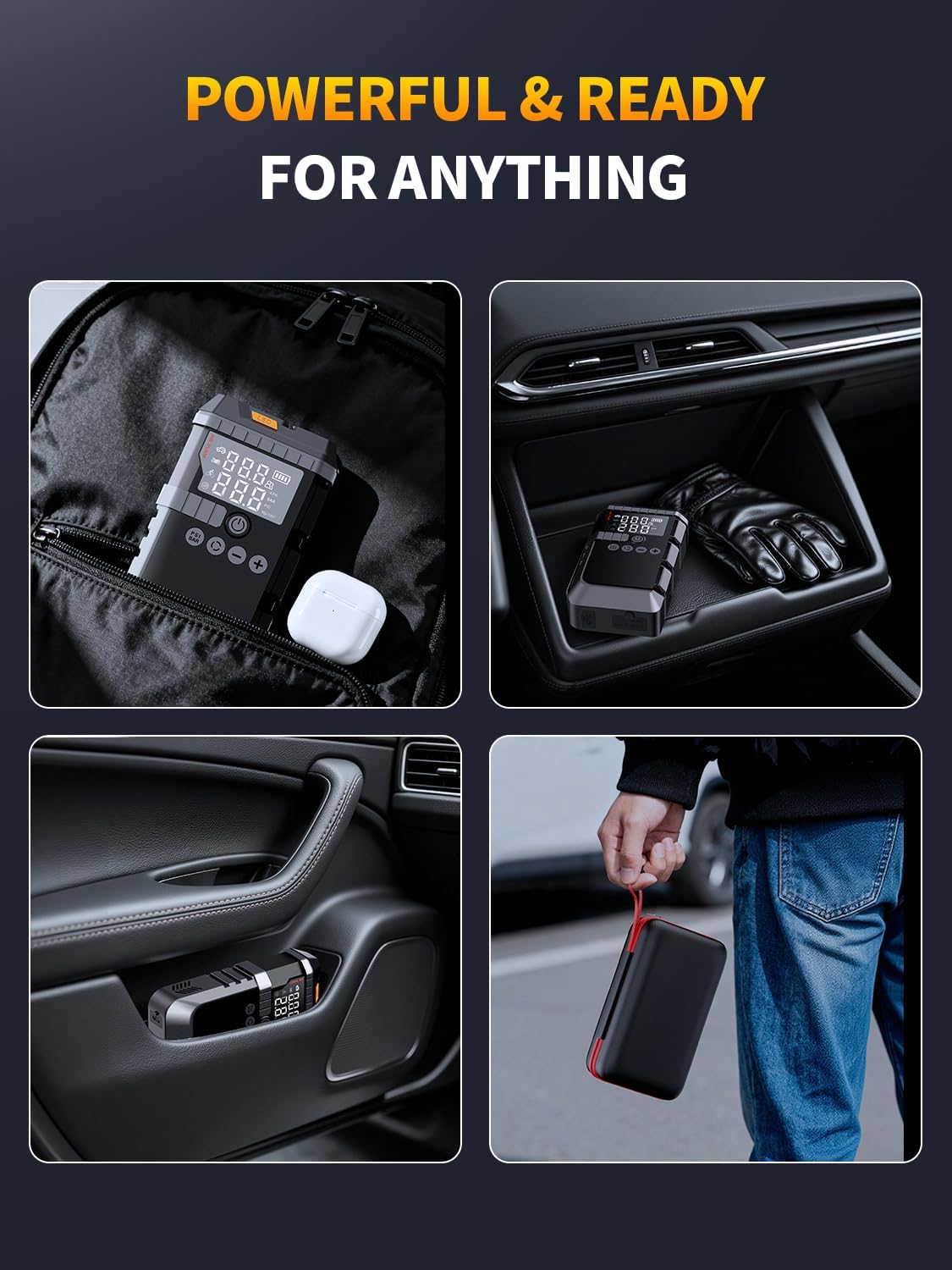 6000A Portable Battery Jump Starter with Air Compressor for Car