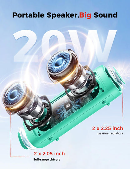 Portable Bluetooth Speaker 20W, IPX5 Waterproof, 24H Playtime