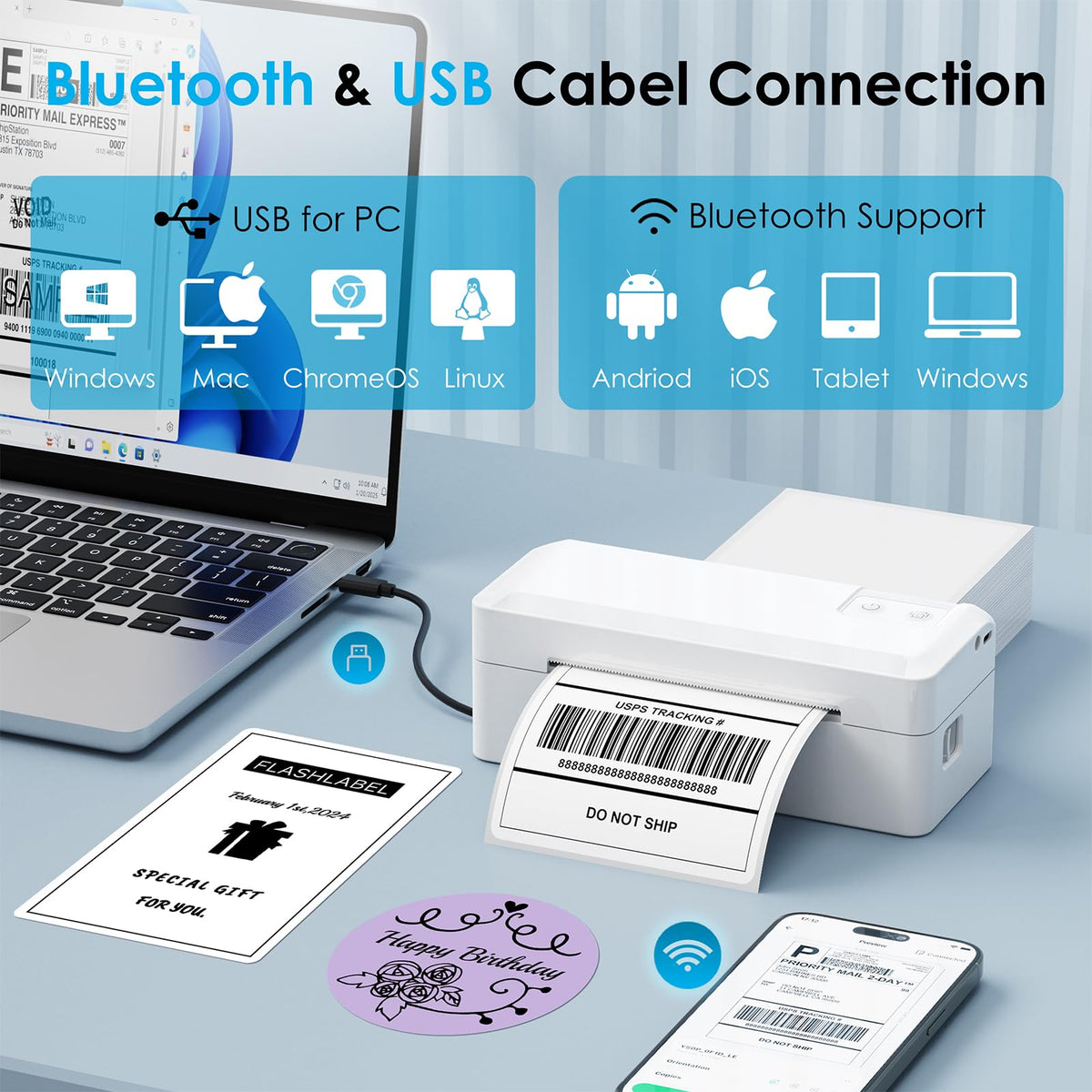 Thermal Label Printer 4x6, Portable Shipping Label Printer