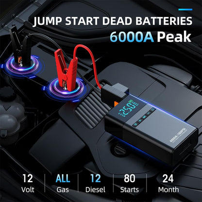 6000A Portable Car Battery Jump Starter with Air Compressor 160PSI