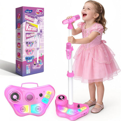 Kids Stand Karaoke Machine Toys for 3 4 5 6 7 8 Year Old Girls Gift, Kid Rechargeable Microphone Toddler Christmas Birthday Gift Singing Toy for Girl Ages 3-5 4-6, Bluetooth Speaker with 2 Mics
