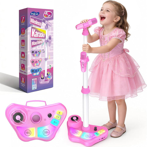 Kids Stand Karaoke Machine Toys for 3 4 5 6 7 8 Year Old Girls Gift, Kid Rechargeable Microphone Toddler Christmas Birthday Gift Singing Toy for Girl Ages 3-5 4-6, Bluetooth Speaker with 2 Mics
