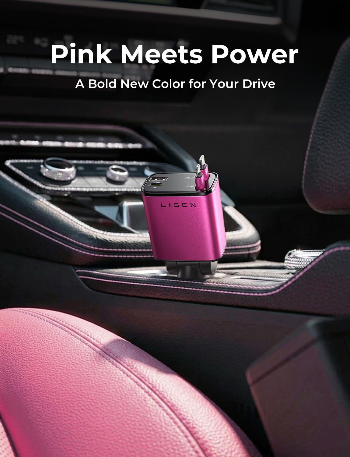LISEN Retractable Car Charger, 84W Car Charger USB C Fast Charge,4 in 1
