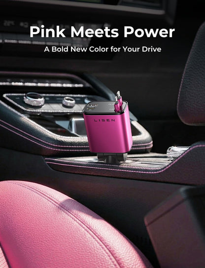 LISEN Retractable Car Charger, 84W Car Charger USB C Fast Charge,4 in 1