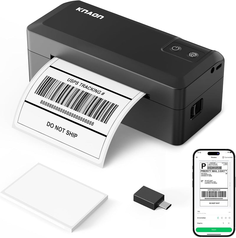 KNAON Shipping Thermal Label Printer, 4x6 Portable Label Printer, Black
