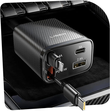 LISEN Retractable Car Charger, 84W Car Charger USB C Fast Charge,4 in 1