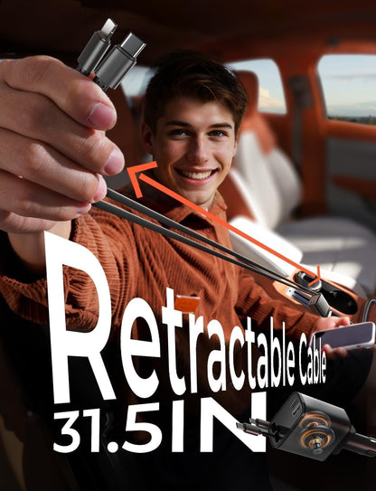 LISEN Retractable Car Charger, 84W Car Charger USB C Fast Charge,4 in 1