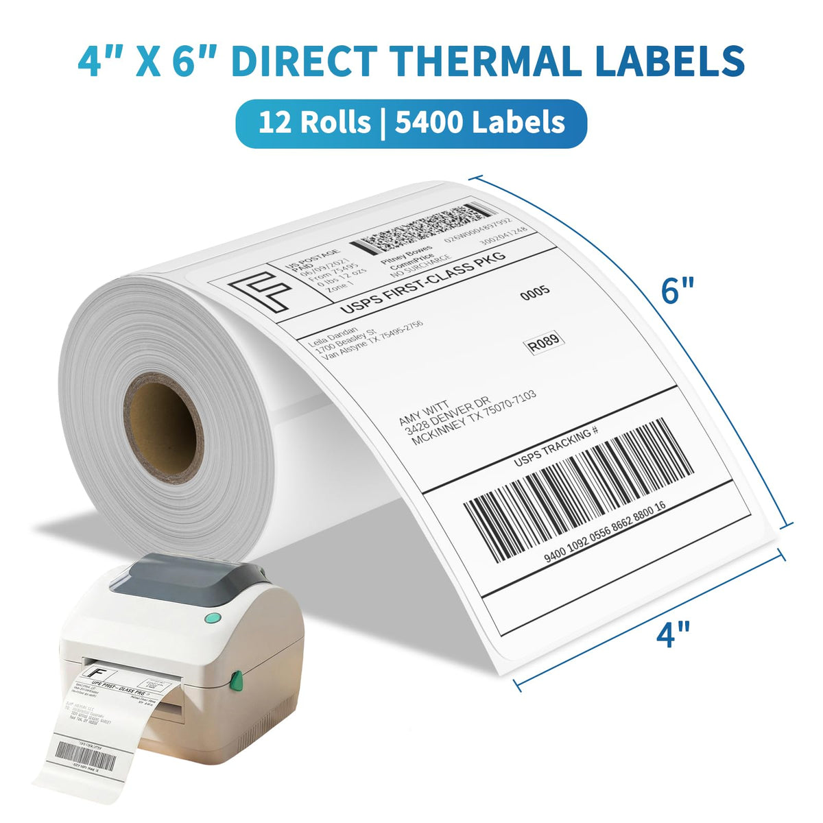 9527 Product Fanfold 4 x 6 Direct Thermal Labels White Perforated Shipping Labels, 500pcs per Stack,1 Stack