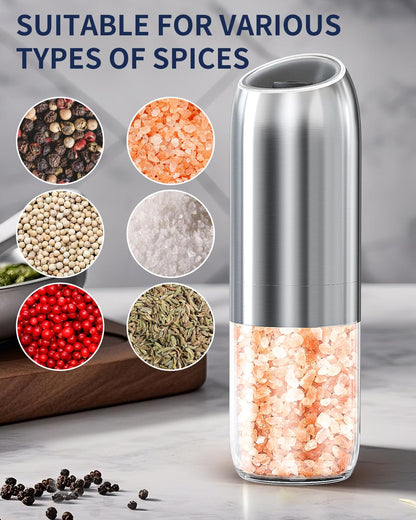 Electric Salt and Pepper Grinder Set, Gravity Rechargeable with LED