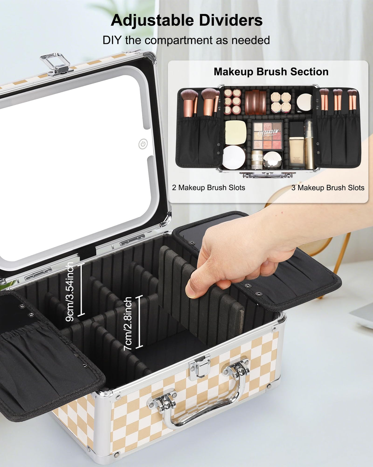 Makeup Train Case with LED Mirror, Rechargeable Travel Makeup Bag