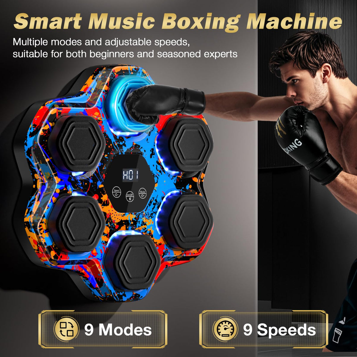 TGLLM Music Boxing Machine, Interactive Punching Trainer with Boxing Gloves, Large Size Wall Mounted Electronic Boxing Target for Adult Kids, 9 Modes & 9 Speeds