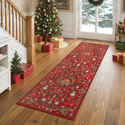 Lahome Christmas 8x10 Living Room Area Rug, Soft Christmas Tree Large Washable Rug for Bedroom, Non Slip Low Pile Indoor Floor Carpet for Home Office Xmas Holiday Decor, Beige
