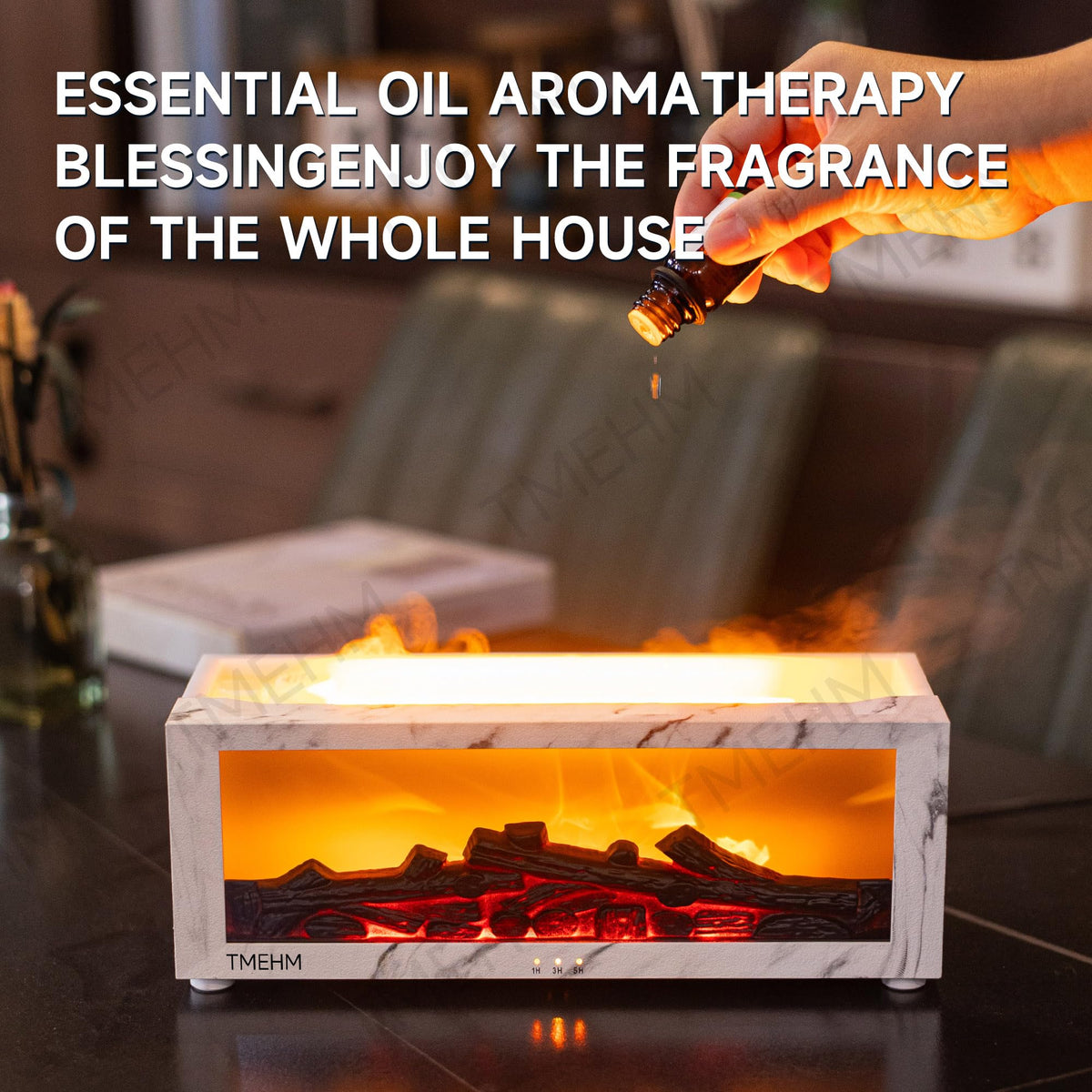 TMEHM Essential Oil Diffuser Humidifier with Fireplace Flame Effect