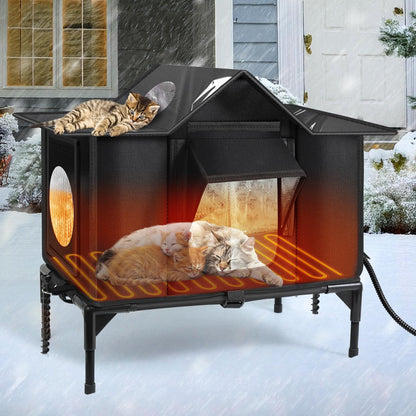 Heated Cat House Outdoor, Weatherproof Insulated Cat Shelter (M)