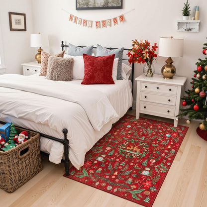 Lahome Christmas 8x10 Living Room Area Rug, Soft Christmas Tree Large Washable Rug for Bedroom, Non Slip Low Pile Indoor Floor Carpet for Home Office Xmas Holiday Decor, Beige