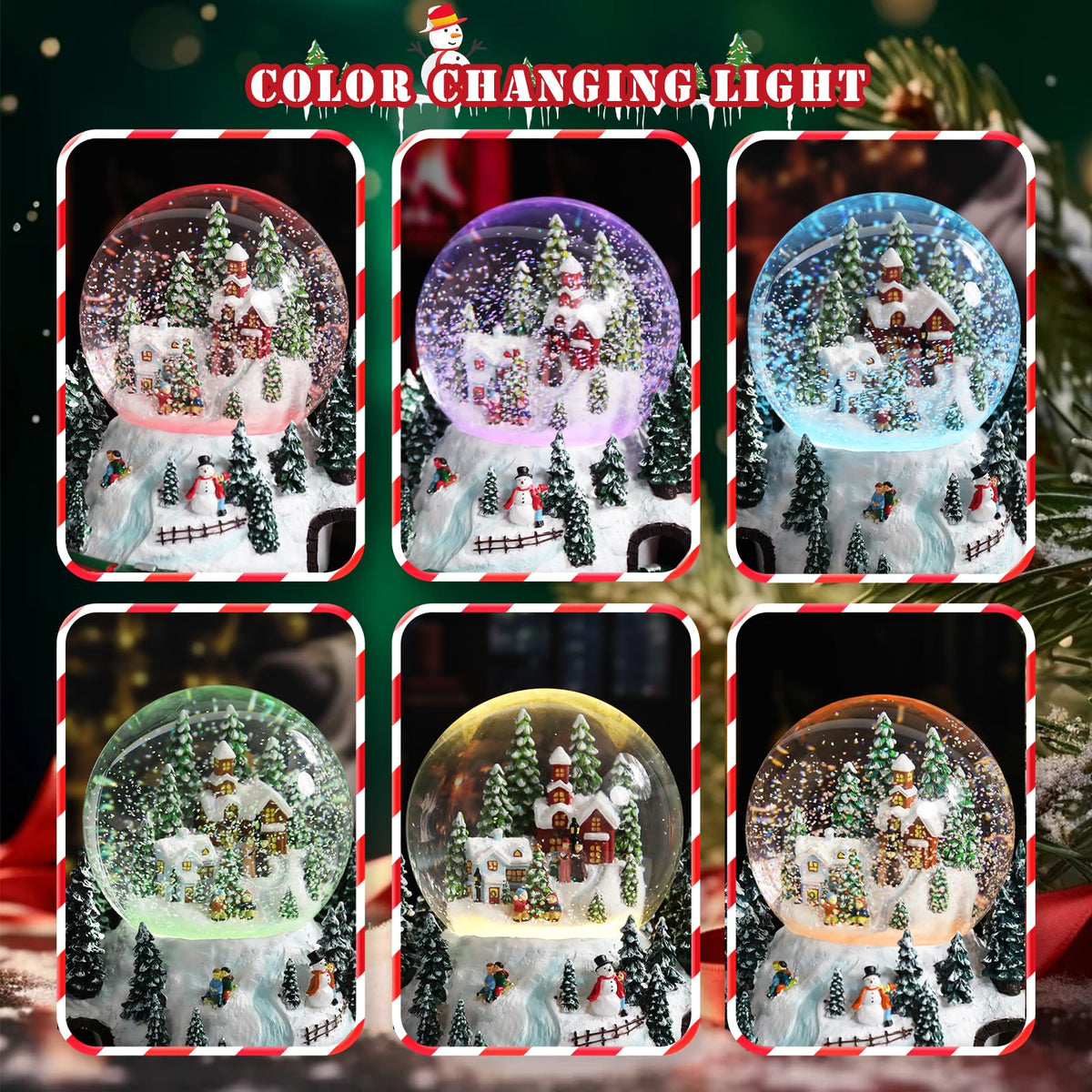 Musical Snow Globe with Color Changing LED Lights, Snowman Music Box