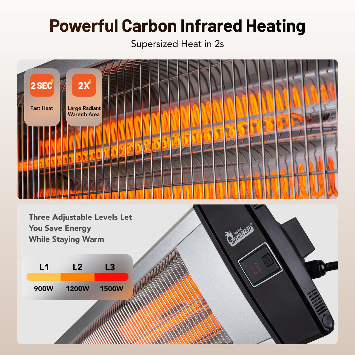 DR. INFRARED HEATER Portable Infrared Indoor and Outdoor Space Heater for Patio, Garage, Commercial & Residential With Remote Control, With Thermostat, Black