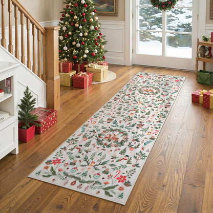 Lahome Christmas 8x10 Living Room Area Rug, Soft Christmas Tree Large Washable Rug for Bedroom, Non Slip Low Pile Indoor Floor Carpet for Home Office Xmas Holiday Decor, Beige