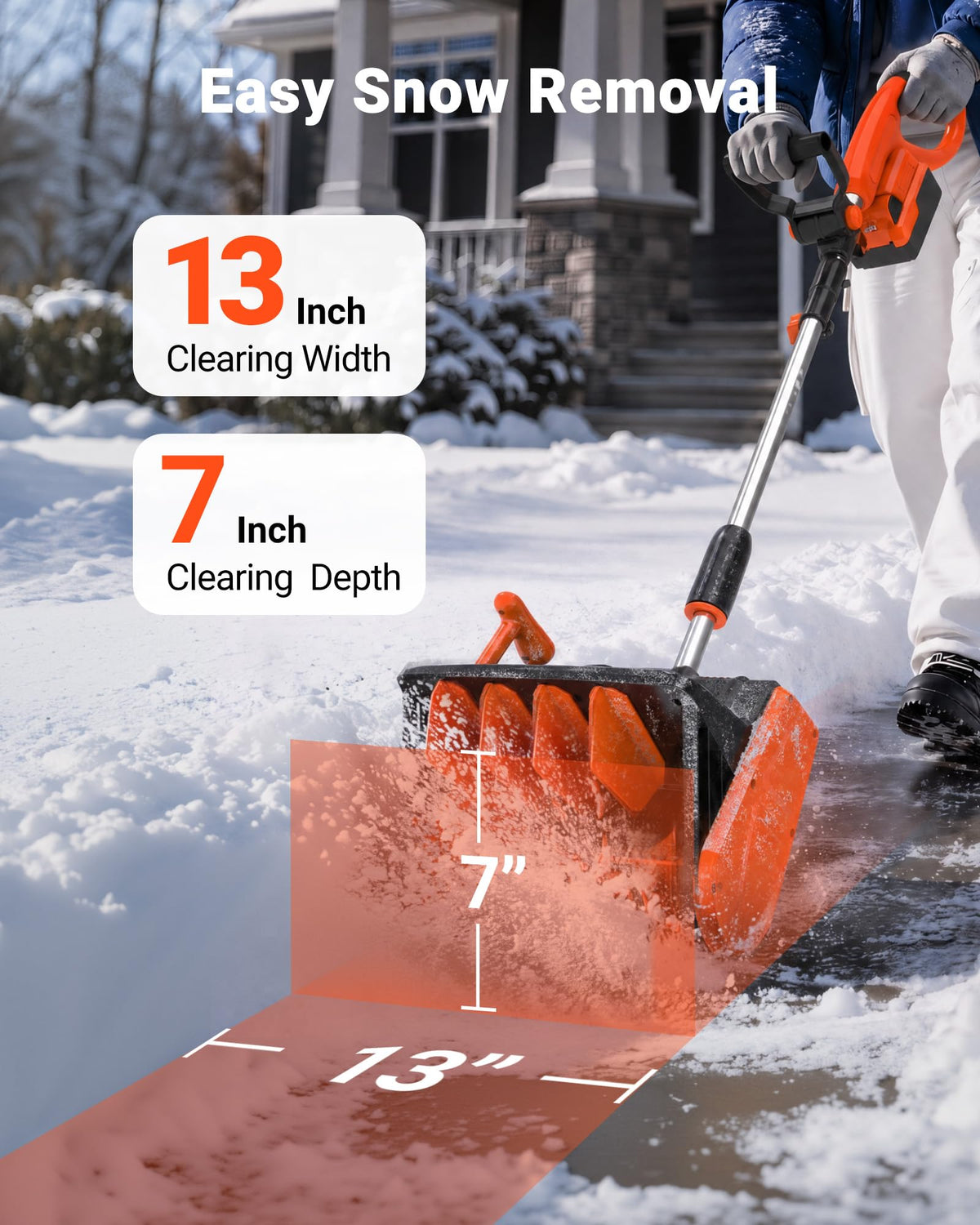 VOLTASK Cordless Snow Shovel, 24V | 13-Inch | 4-Ah Cordless Snow Blower, Battery Snow Blower with Directional Plate & Adjustable Front Handle (4-Ah Battery & Quick Charger Included)