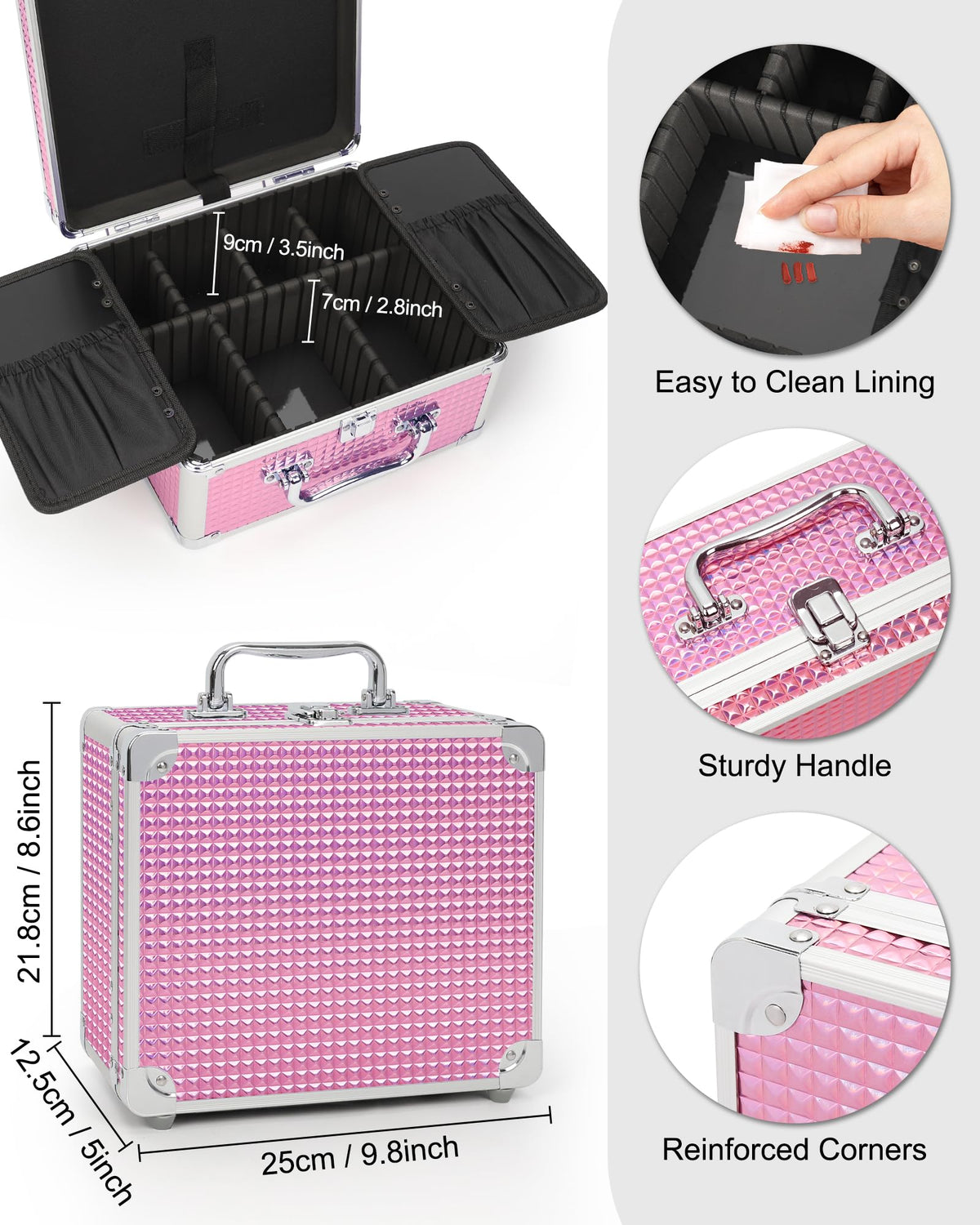 Relavel Makeup Bag with LED Mirror, Makeup Box Travel Train Case with Rechargeable Lighted Mirror & Adjustable Dividers, Cosmetic Brush Organizer Storage for Makeup Artists Gifts for Women and Girls