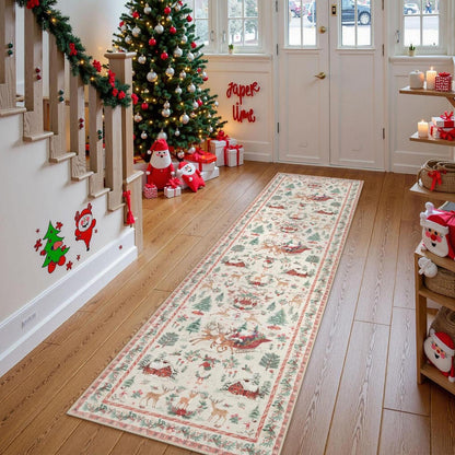 Lahome Christmas 8x10 Living Room Area Rug, Soft Christmas Tree Large Washable Rug for Bedroom, Non Slip Low Pile Indoor Floor Carpet for Home Office Xmas Holiday Decor, Beige