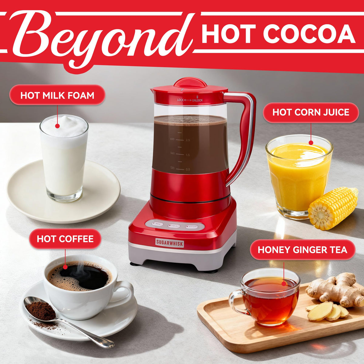 SugarWhisk 29 Oz Hot Chocolate Maker Machine, Electric Milk Frother and Steamer, Hot Cocoa Maker Machine for Hot Chocolate Bar, Detachable Pitcher, 2 Speed Mode, 3.5 Cups, Aqua