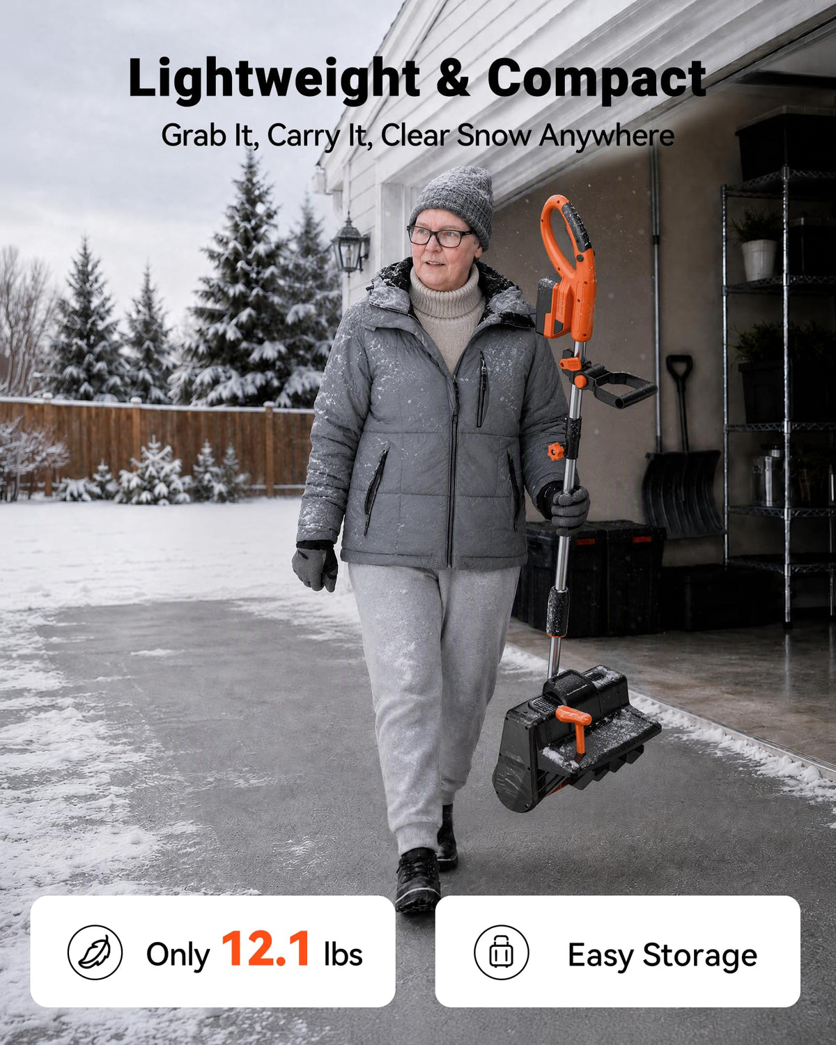 VOLTASK Cordless Snow Shovel, 24V | 13-Inch | 4-Ah Cordless Snow Blower, Battery Snow Blower with Directional Plate & Adjustable Front Handle (4-Ah Battery & Quick Charger Included)