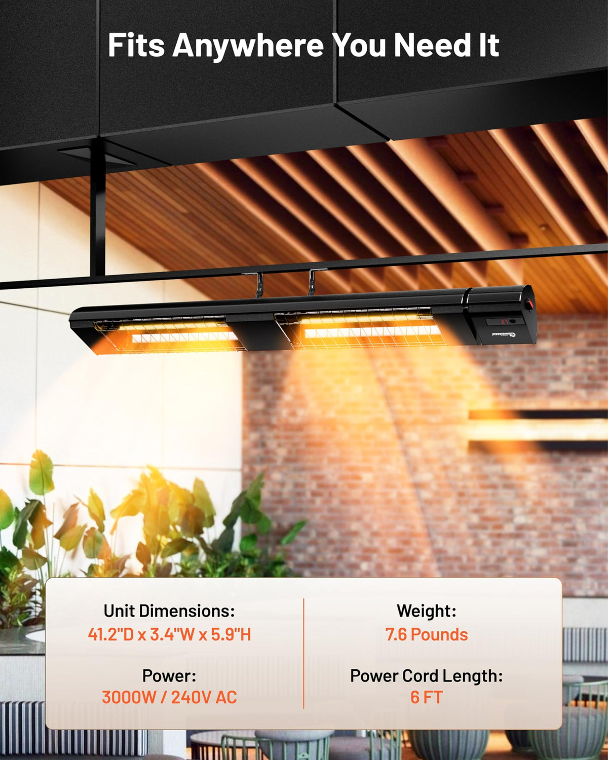 DR. INFRARED HEATER Portable Infrared Indoor and Outdoor Space Heater for Patio, Garage, Commercial & Residential With Remote Control, With Thermostat, Black
