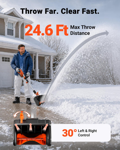 VOLTASK Cordless Snow Shovel, 24V | 13-Inch | 4-Ah Cordless Snow Blower, Battery Snow Blower with Directional Plate & Adjustable Front Handle (4-Ah Battery & Quick Charger Included)