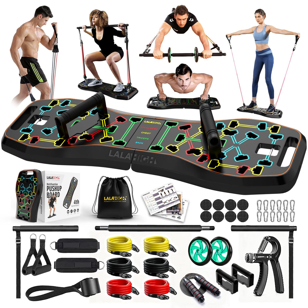 Upgraded Push Up Board,36 in 1 Home Gym Equipment with Ab Roller Wheel & Resistance Bands, Portable Foldable Workout Board for Full Body Strength Training Men Women,Gift for Boyfriend