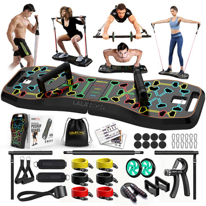 Upgraded Push Up Board,36 in 1 Home Gym Equipment with Ab Roller Wheel & Resistance Bands, Portable Foldable Workout Board for Full Body Strength Training Men Women,Gift for Boyfriend
