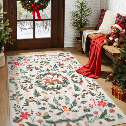 Lahome Christmas 8x10 Living Room Area Rug, Soft Christmas Tree Large Washable Rug for Bedroom, Non Slip Low Pile Indoor Floor Carpet for Home Office Xmas Holiday Decor, Beige