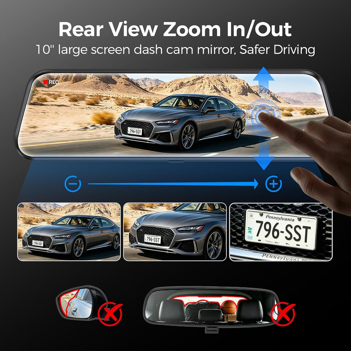 Mirror Dash Cam,10" 1080P Touch Screen Front & Rear View Mirror Camera