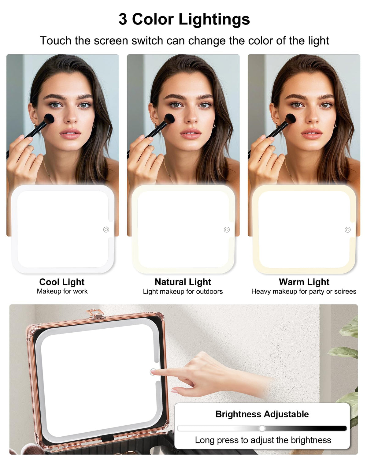 Relavel Makeup Bag with LED Mirror, Makeup Box Travel Train Case with Rechargeable Lighted Mirror & Adjustable Dividers, Cosmetic Brush Organizer Storage for Makeup Artists Gifts for Women and Girls