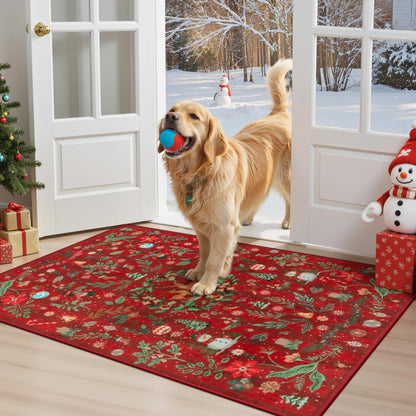 Lahome Christmas 8x10 Living Room Area Rug, Soft Christmas Tree Large Washable Rug for Bedroom, Non Slip Low Pile Indoor Floor Carpet for Home Office Xmas Holiday Decor, Beige