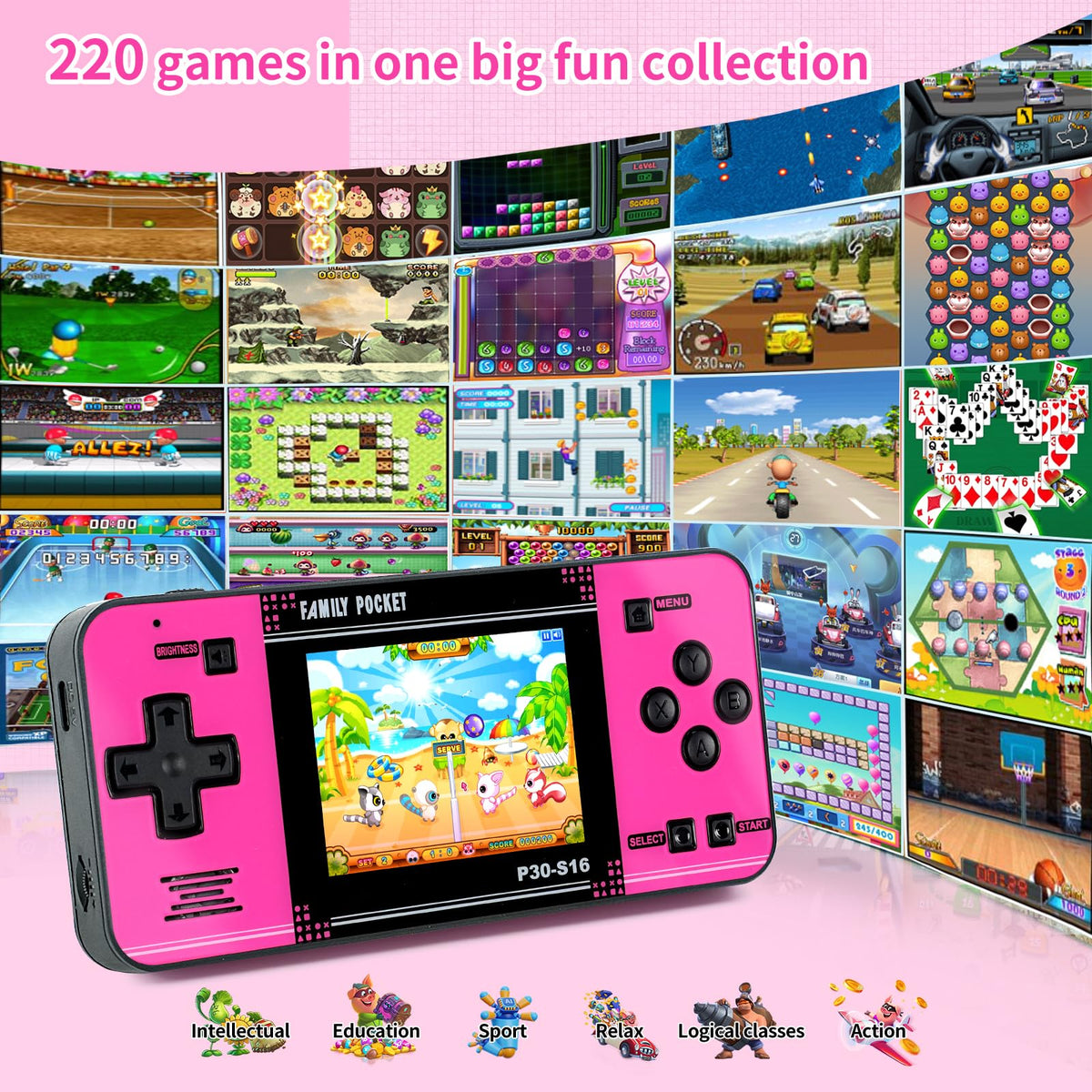 Handheld Game for Kids -Preloaded 220 Retro Video Games, Portable Gaming Player with Rechargeable Battery 3.0" LCD Screen, Mini Arcade Electronic Toy Gifts for Boys Girls (Blue)