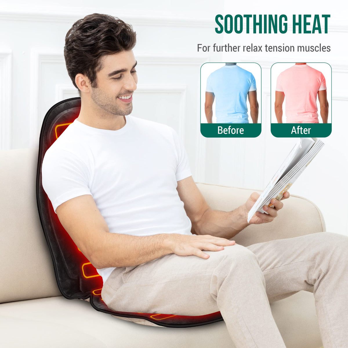 Snailax Back Massager with Heat, Vibration Massage Chair Pad, Seat Cushion
