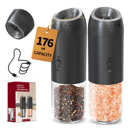 Electric Salt and Pepper Grinder Set, Gravity Rechargeable with LED